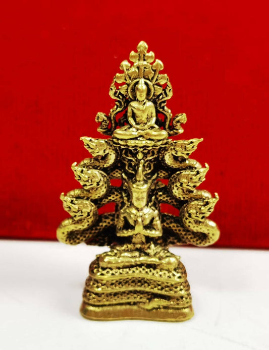 Naga God of Dragon Buddha Head Talisman Thai Lucky Wealthy Deity Amulet Statue