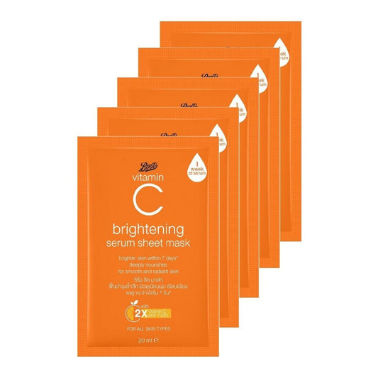 5x Boots Vitamin C Brightening Serum Sheet Mask Radiant Smooth Skin Nourish 20ml