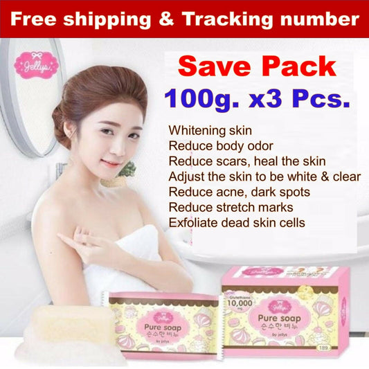 3x Jellys Pure Soap Bar 10,000mg Face Body Skin Bath Smooth Aura Radiance 100g