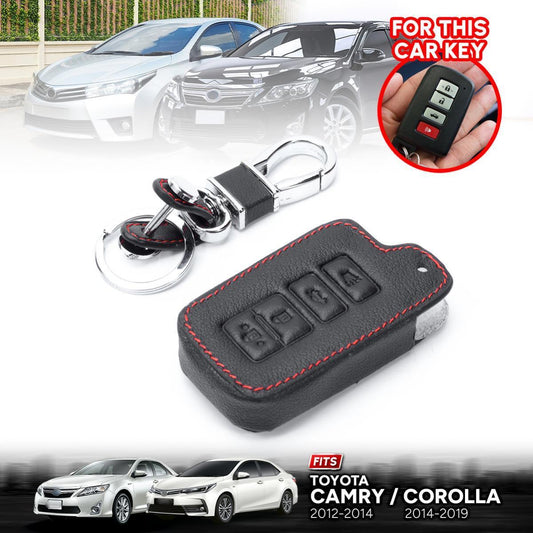 Key Case Black Leather Remote Control For Toyota Camry 12-14 Corolla 14-19