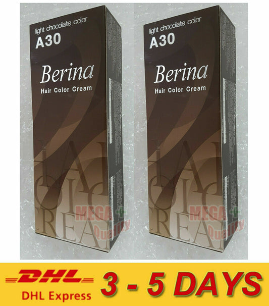 2x Berina Permanent Hair Dye Color Colour Cream # A30 Light Chocolate ** Express