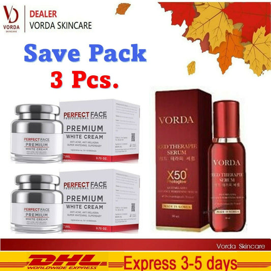 3x Vorda Red Therapy Luxury Serum Reduce Melasma Freckles Blemishes Radiance