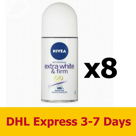 8x50ml NIVEA Extra White Firm Q10 Deodorant Underarm Roll-on Antiperspirants