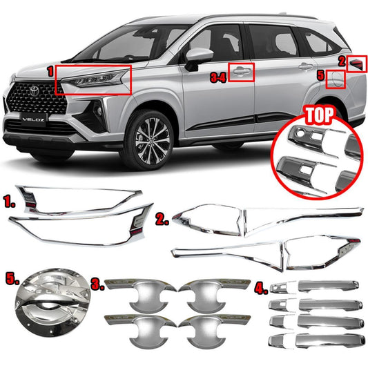 Set Cover TOP Head Tail Light Door Handle Bowl Tank For Toyota Veloz 2022 Chrome