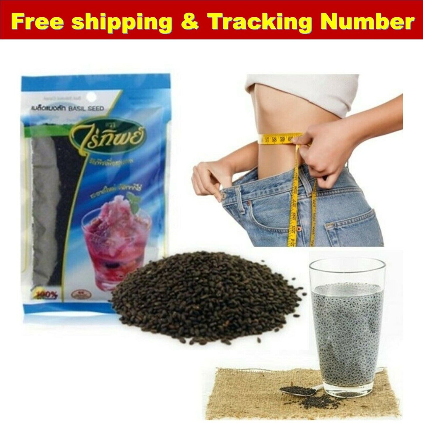 100g Basil seeds Weight Loss Herb Slimming Shape Thai Diet Natural Detox Clean