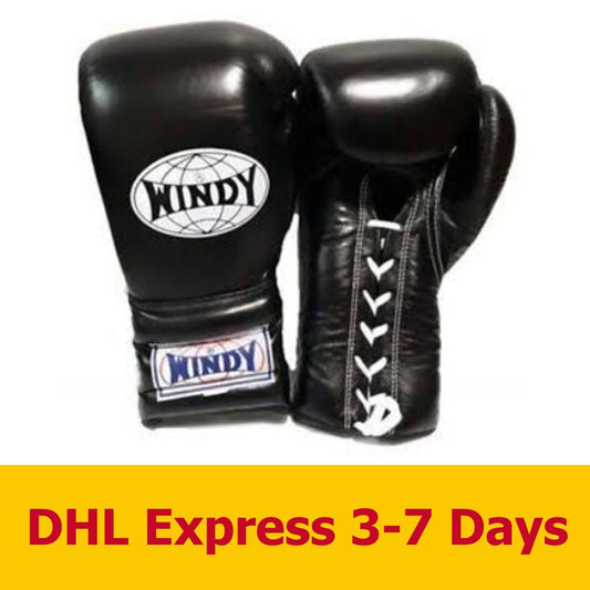 WINDY BGL Black BOXING GLOVES LACE UP GENUINE MUAY THAI MMA Martial Arts Sport