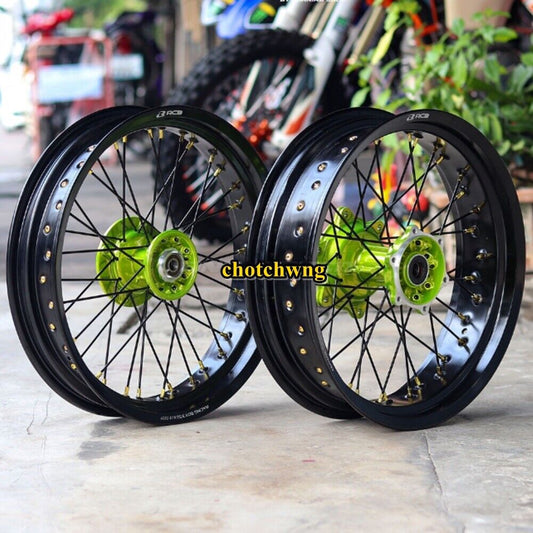 Wheels motad Set Kawasaki KLX300 Front Wide 3.50 Rear Wide 4.50 Black / Green