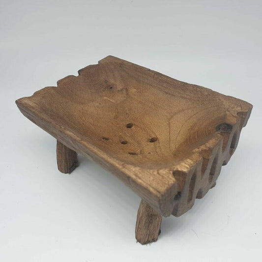 Bowl Wood Hand Carved Vintage Teak Rustic Soap Dish Fruit Tray Antique Wooden