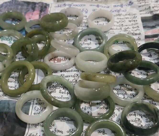 100 Pcs Burmese Jadeite Ring Bulk Lot Untreated Assorted Size Color Natural Jade