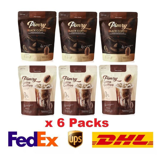 6x Pimry Pie Coffee Instant Drink Latte & Black Coffee No Sugar, Low calorie