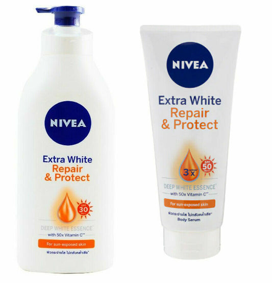 Nivea Extra White Repair and Protect Lotion 525ml + Serum 320ml SPF50