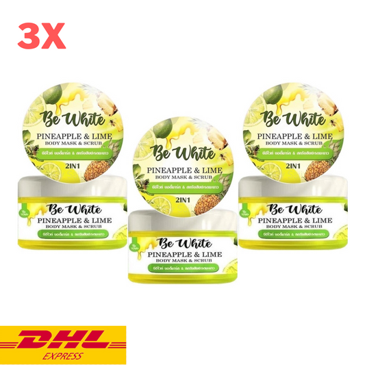 3x Be White Pineapple & Lime Body Mask Scrub Bright Smooth Skin Moisturize 300 g