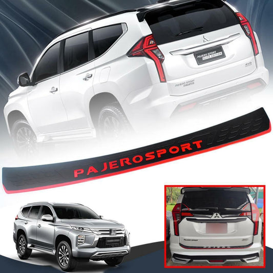 Black Rear Bumper Scuff Plate Red Logo For Mitsubishi Pajero Sport 2019-2021