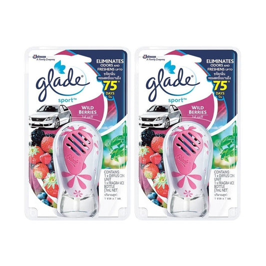 2x Glade Sport Car Air Freshener Wild Berries Scent Fragrance Perfume 7 ml