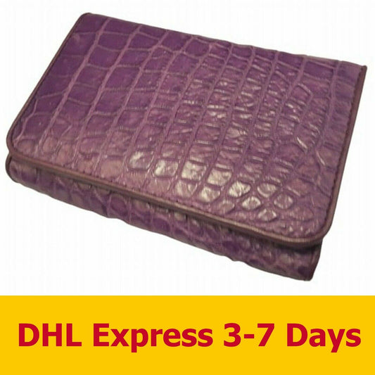 VIOLET GENUINE CROCODILE WALLETS ALLIGATOR SKIN LEATHER BELLY TRIFOLD MENS PURSE