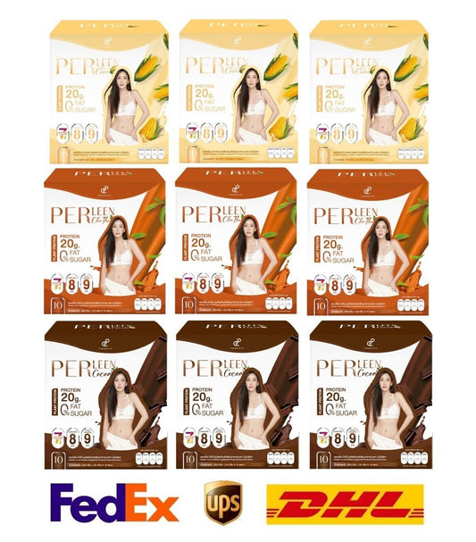 9x PerLeen protein drink Vitamins Sweet Corn, Cha Thai, Cocoa 0% Sugar Low Fat