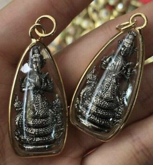 Naga Pu Si Suttho Leklai Nampee Pendant Dragon Gold Micron Thai Buddha Amulet