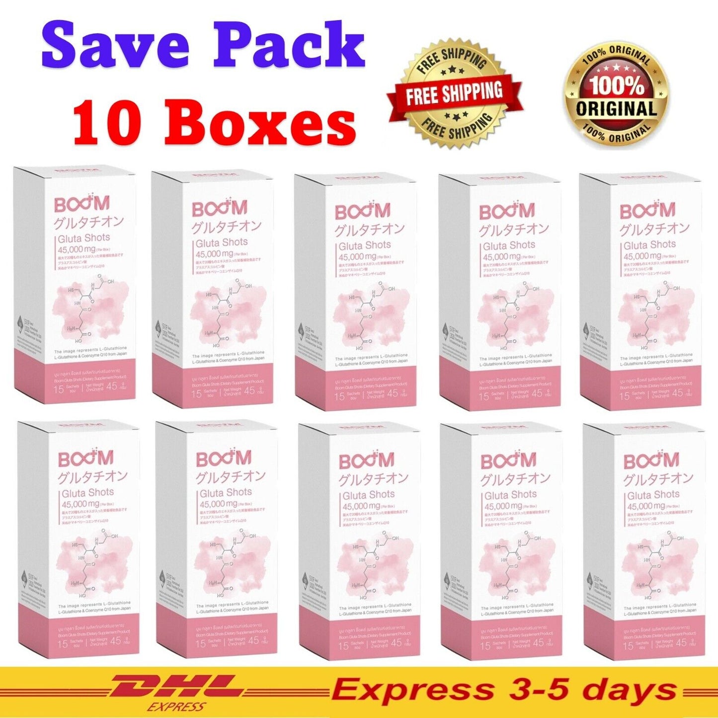 10 X Boom Gluta Shots Instant Powder Absorbed Anti-Oxidant Booster Radiant