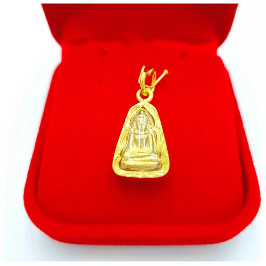 Phra Nang Phaya Pendant 96.5% Gold Micron Gold Clad Case Thai Buddha Amulet