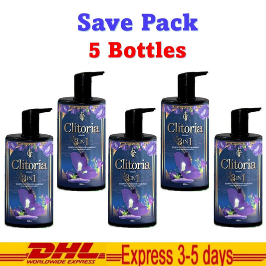 5x Clitoria Secret Shampoo 100% Natural Extract Ginseng Butterfly Pea Bergamot
