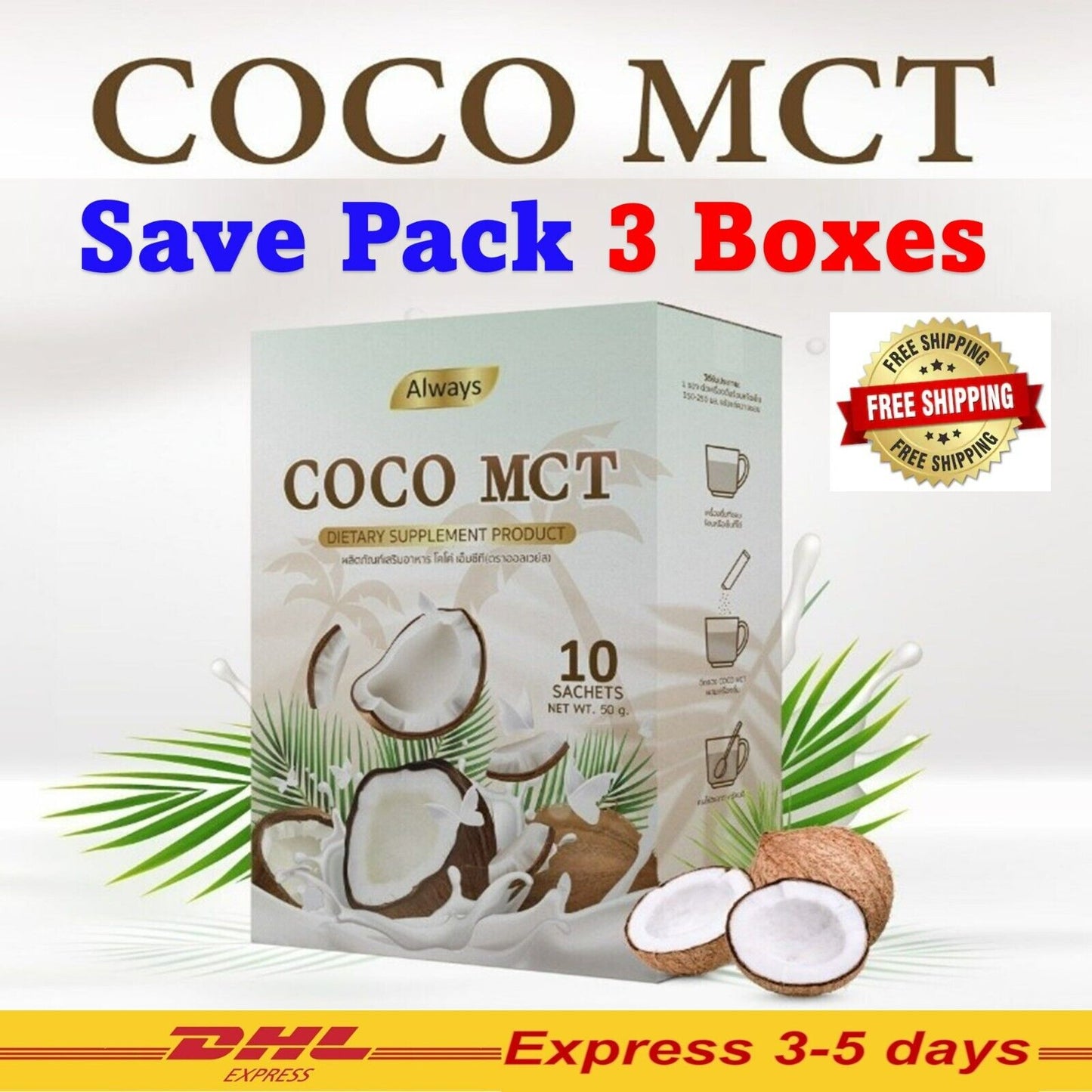 3x Always COCO MCT Control Hunger Cold Pressed Coconut Powder Keto Lose Weight