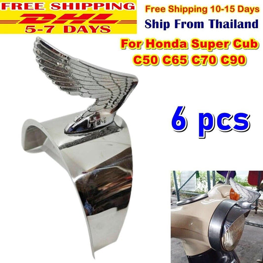 X6 Headlight Chrome Cap Visor Wing For Honda Super Cub C50 C65 C70 C90 Emblem