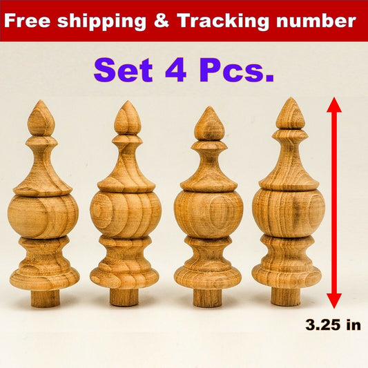 4Pcs Teak Wooden Finial Antique Clock furniture Home Decor DIY Unpainted