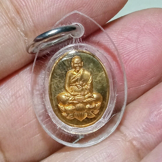 Luang Pu Du Luang Ta Ma Coin Waterproof Pendant Thai Buddha Amulet Wat Miang Na