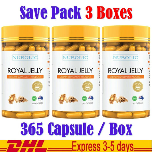 3x Nubolic Royal Jelly 6%10-HDA 1500mg Nourish Look Younger 365 Capsules