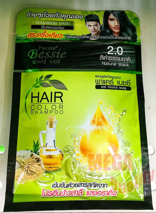 Pacare Bessie Hair dye color shampoo Keratin 2.0 Natural Black 30 ml
