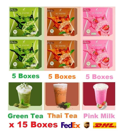15xSlander Instant Drink Matcha, Thai Tea, Pink Milk Teen Adult Delicious No Fat