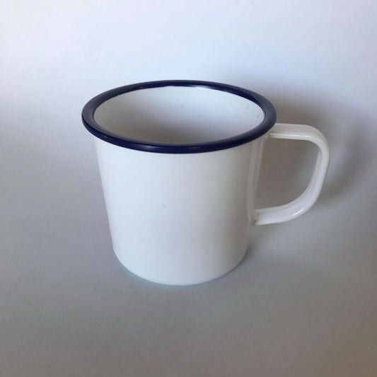 Coffee Cup Vintage White Blue Enamel Thai Mug Camping Home Bar Coffee Shop