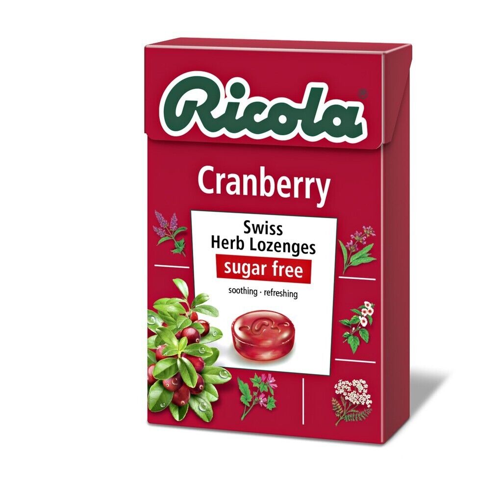 12x Ricola Cranberry Swiss Herb Lozenges Sugar Free Candy Soothing Refreshing