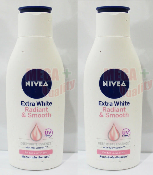 2x125ml Nivea Body Lotion Extra White Radiant and Smooth UV Filter 40x Vitamin C