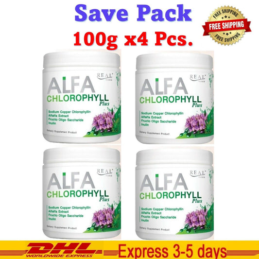 4 X Real Elixir Alfa Chlorophyll Plus 100% Natural Fiber Detox Rich Vitamins