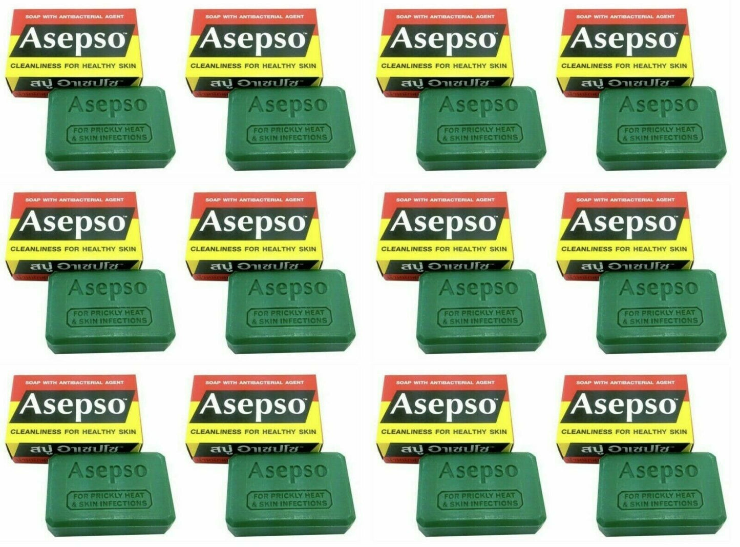 12 X Asepso Antibacrerial Agent Soap Bar Soap 2.8 Oz(80 g.)