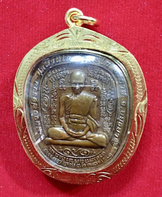 Thai Buddha Gold Case Amulet Pendant Yant Chicken Lp Ruay Talisman Wat K276 TAKO