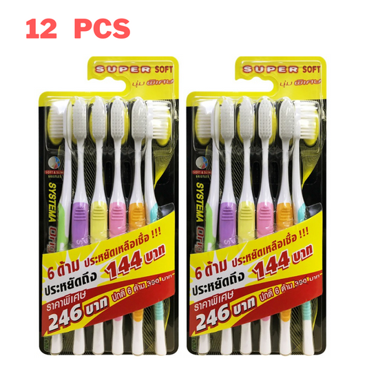 12x Systema Toothbrush Super Soft Bristles Original Assorted Color Medium Size