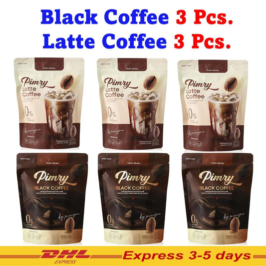 6x Pimry Pie Coffee Instant Drink Latte & Black Coffee No Sugar Slim shape