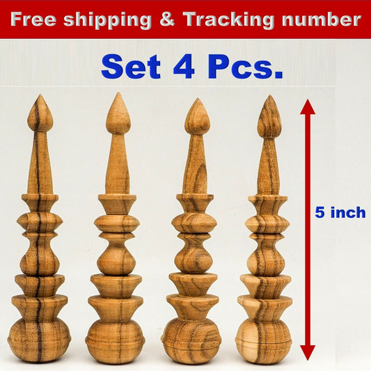 Set 4x 5" Teak Wooden Finials Unpainted Vintage Antique Clock Furniture Decor