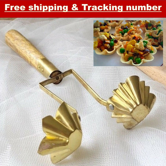 Brass Mold Krathong Tong Gold Thai Traditional Dessert Snack Wood Handle (2Cups)