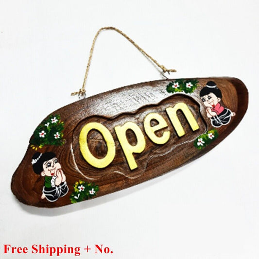 Open and Closed Signs Teak Craft For Business Two-Sided Storefront Shop Sign Spa