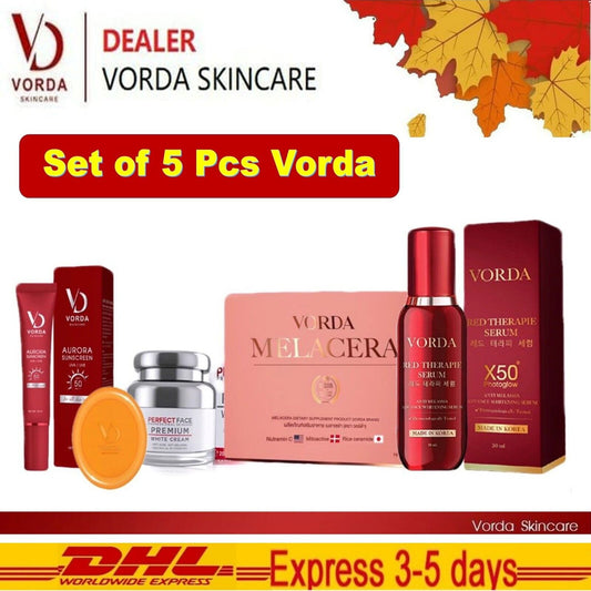 5 Pcs Set Vorda Set Skincare Lifting Reduce Freckles Serum Cream Radiance Skin