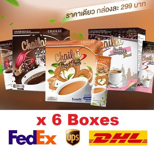 6x Chailai S Thai Tea Coffee Cocoa Instant Drink Fiber Vitamins 0% Sugar Healthy