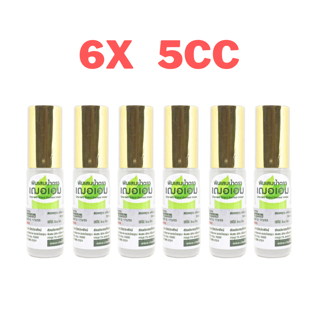 6x Cher Aim Herbal Inhaler Nasal Borneol Oil Roller Relieve Congestion Dizzy 5cc