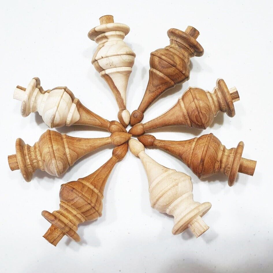 10Pcs Teak Wooden Finial Antique Furniture Unpainted Home Decor DIY Home Decor