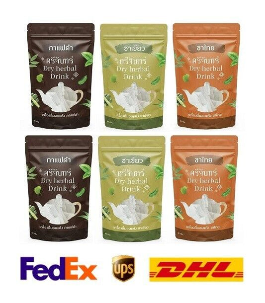 6x Srichan Dry Herbal Drink Coffee Thai Tea Green Tea Weight Control Detox Burn