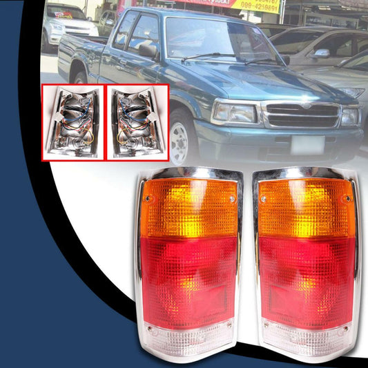 TAIL LIGHTS REAR LAMP CHROME RIM FIT MAZDA B2000 B2200 B2600 PICKUP 1985-1998