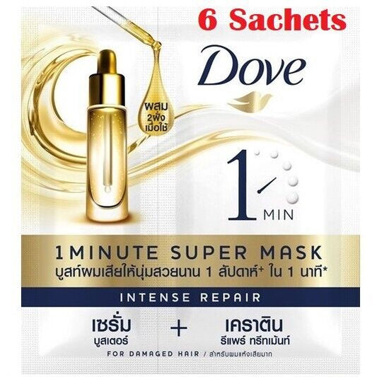 6x Dove 1 Minute Super Mask Intense Repair Booster Keratin Hair Treatment 20ml