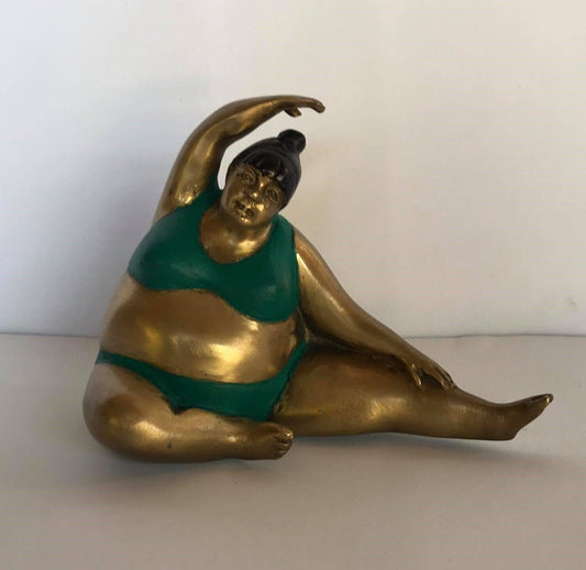 Lady Yoga Statue Fat Woman Art Sculpture Brass Thai Solid Home Decor Gift # 2